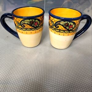 Corsica Crown‎ Jewel vintage 2 blue gold & white ceramic 12oz coffee mugs